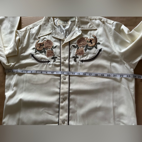 Vintage 90s Roper Western Cowboy Shirt Large Pearl Snap White Gold Southwestern